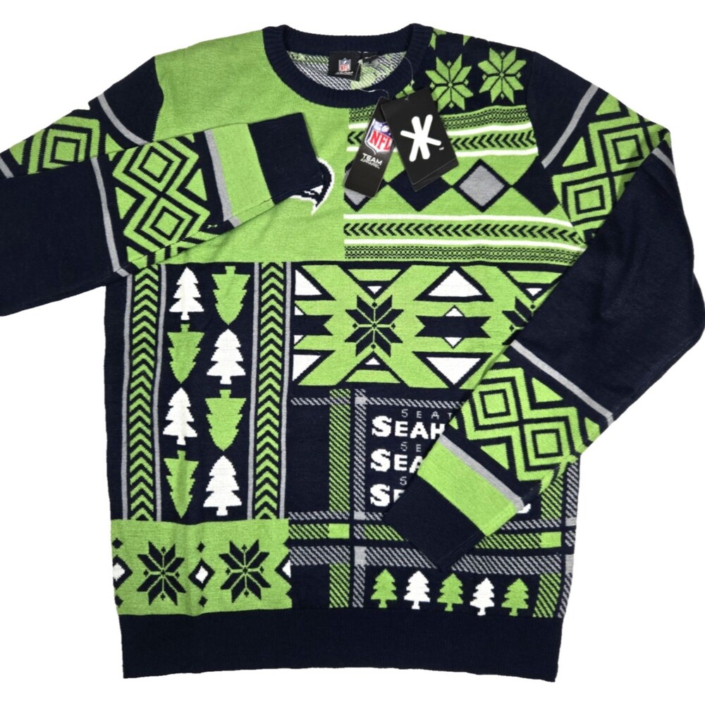 Seattle Seahawks NFL Team Apparel Ugly Christmas Sweater Men's Size Medium New